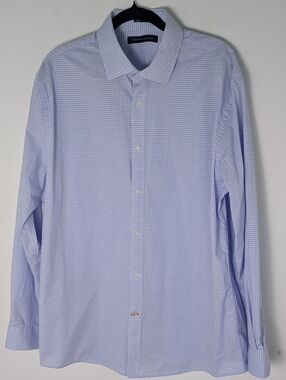 TOMMY HILFIGER Men Slim Fit Stretch Casual Check Shirt Size L 32-33 16 1/2 Blue